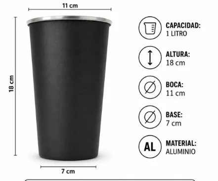 Vaso Fernetero de aluminio 1L 2